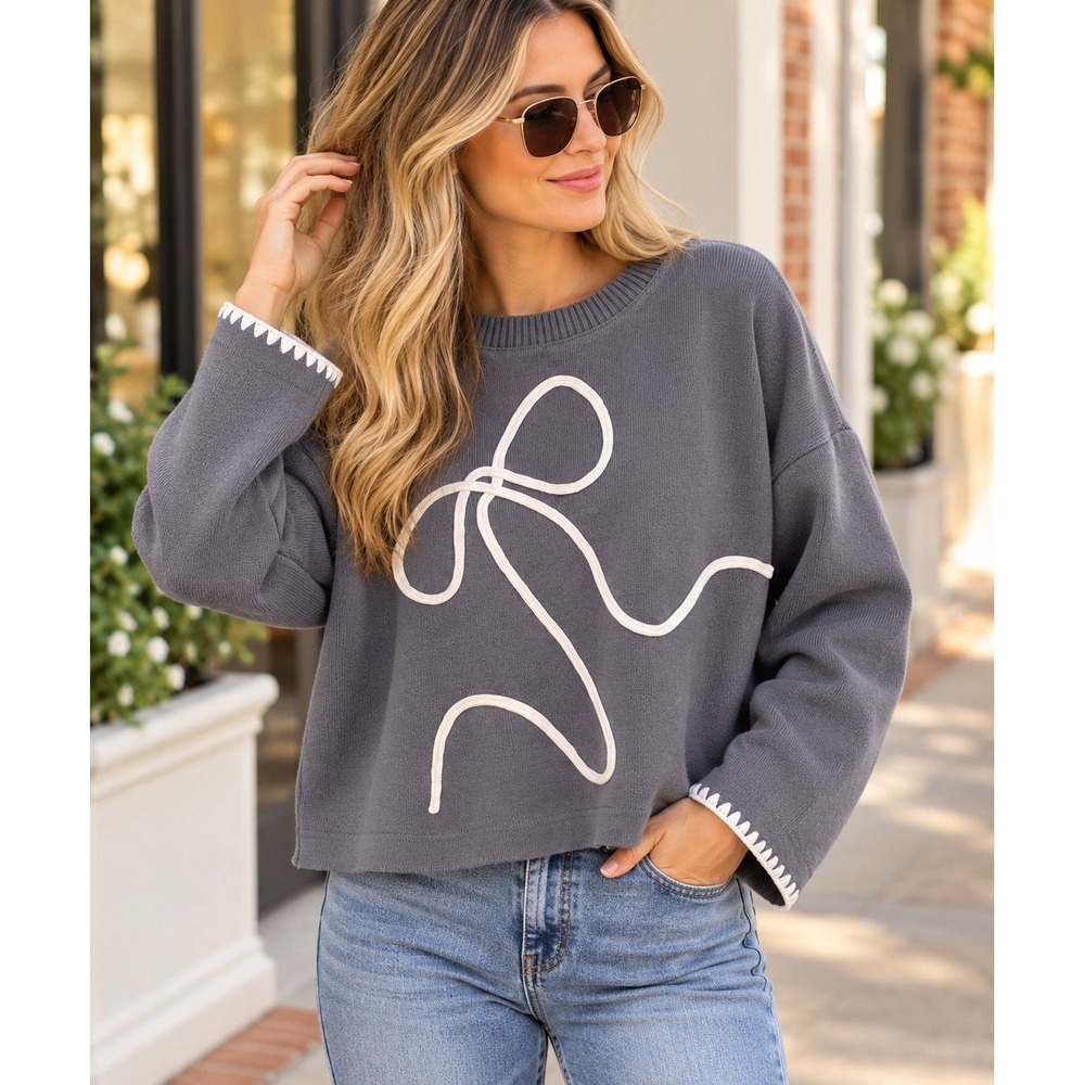Sincerely Jules Womens Small Gray Cropped Sweatshirt White Cord Abstract Design